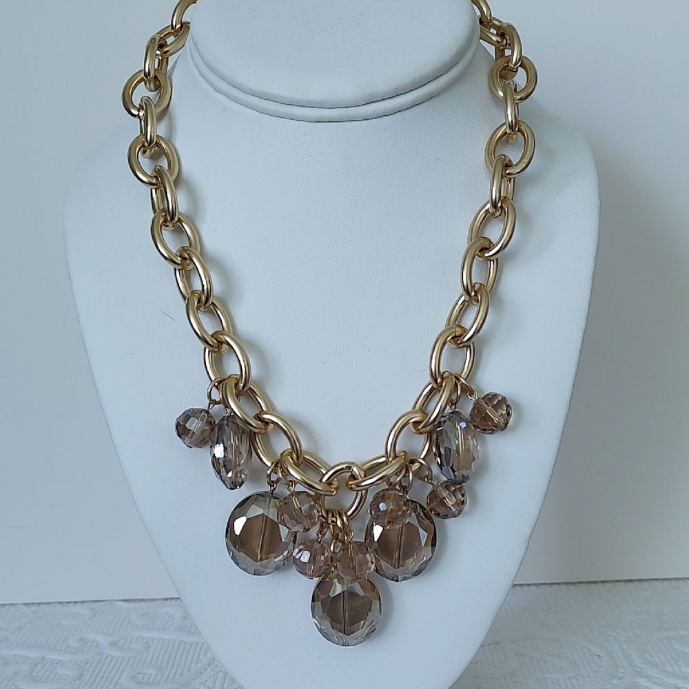 Deborah Grivas Designs Faceted Glass Necklace Smokey Quartz Like Beads